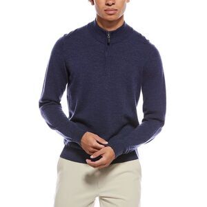 Mette Mens  Merino Wool 1/4-Zip Mock Neck Sweater, Blue
